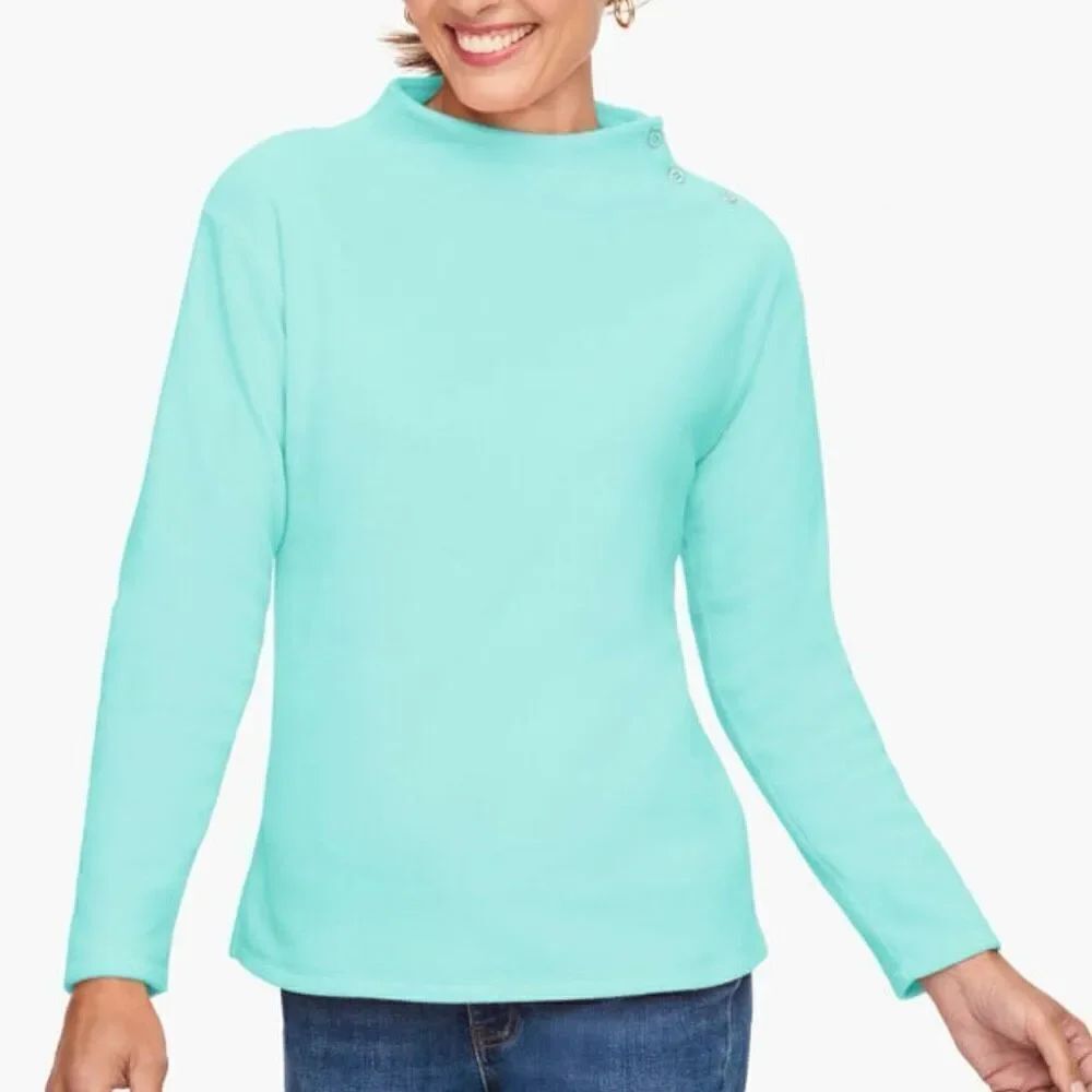 Talbots Fleece funnel neck button detail sweater large blue